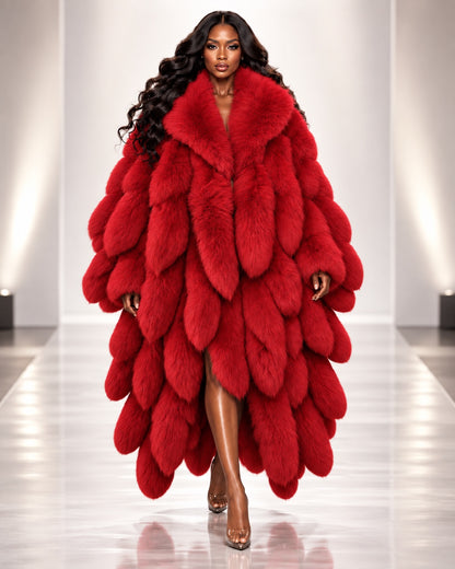 FGM Fox Tail Statement Coat - Red