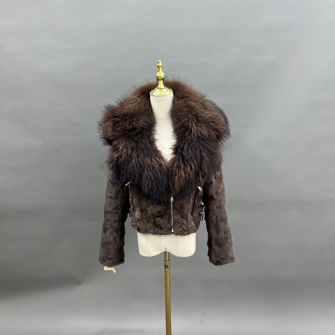 Chocolate Mink Jacket With Natural Fox Fur Trim | FGM Bespoke