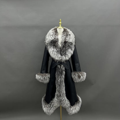 Leather Overcoat with Silver Fox Fur Trim